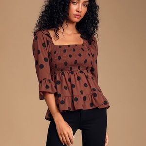 NEW Get Spotted Burgundy Polka Dot Ruffled Peplum